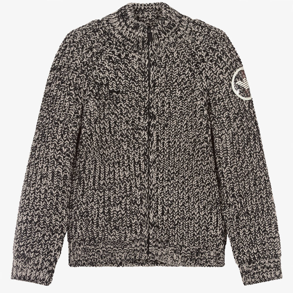 Emporio Armani - Teen Boys Black & Grey Knit Zip-Up Top | Childrensalon