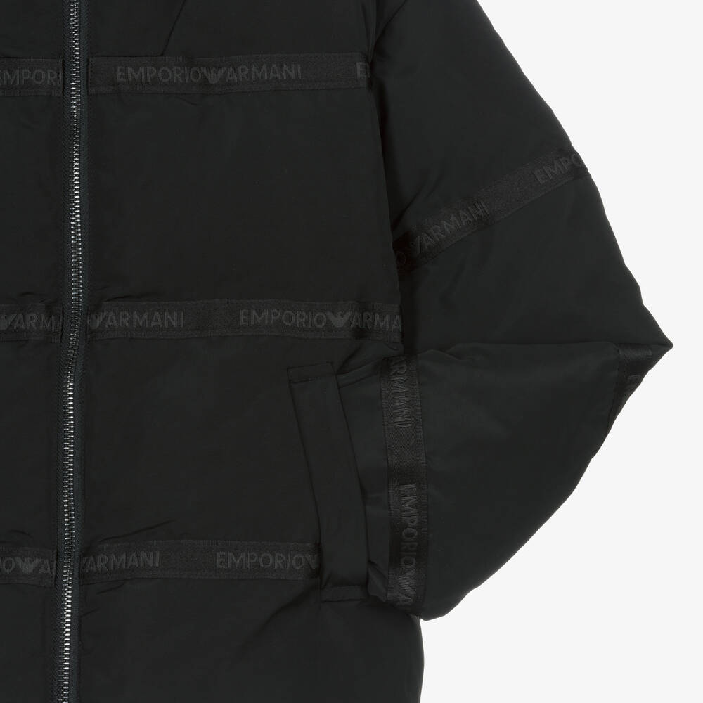 Emporio Armani-Черный пуховик с капюшоном | Childrensalon Outlet