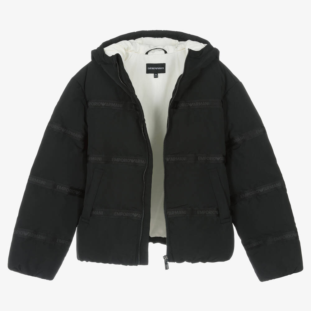 Emporio Armani-Черный пуховик с капюшоном | Childrensalon Outlet