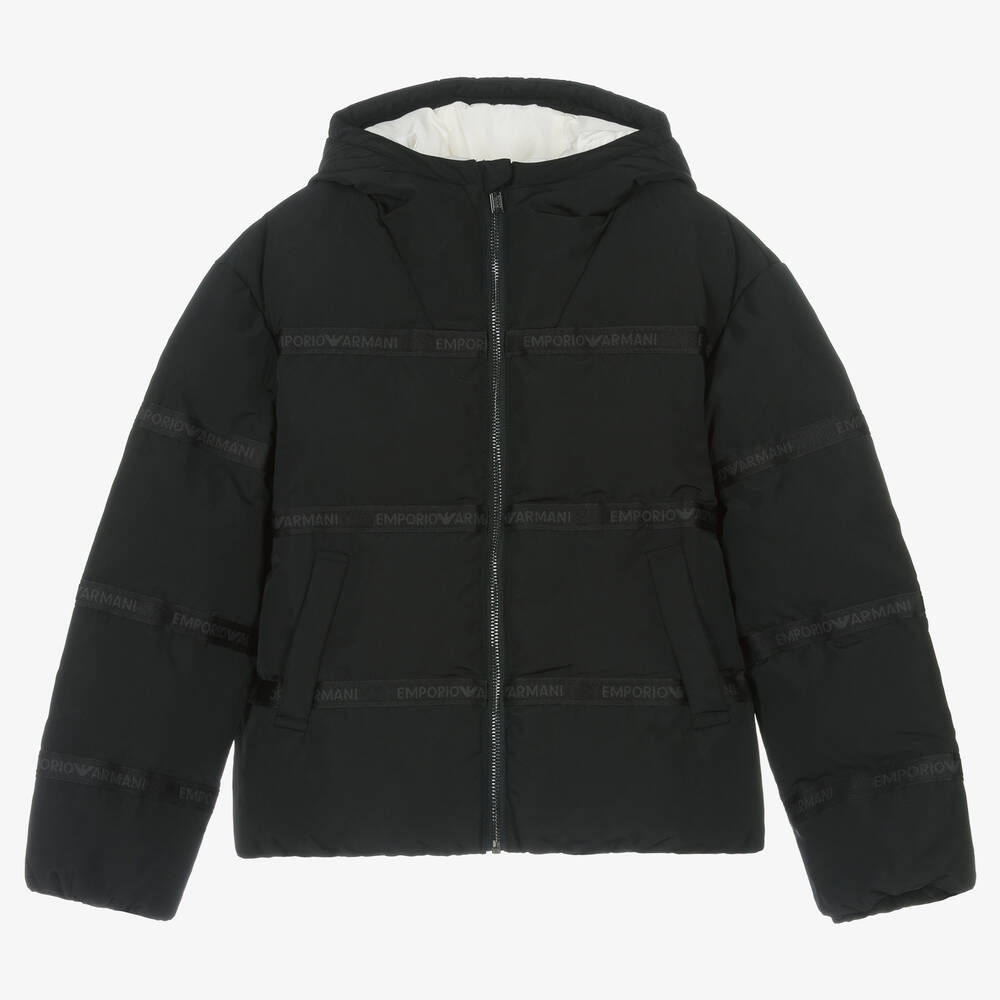 Emporio Armani - Schwarze Teen Steppjacke mit Kapuze | Childrensalon