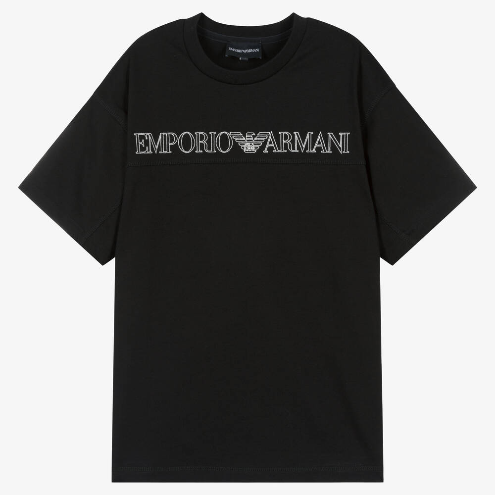 Emporio Armani - Черная футболка из джерси | Childrensalon