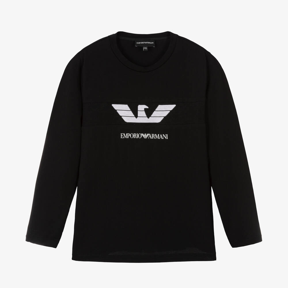 Emporio Armani - Teen Boys Black Logo T-Shirt | Childrensalon