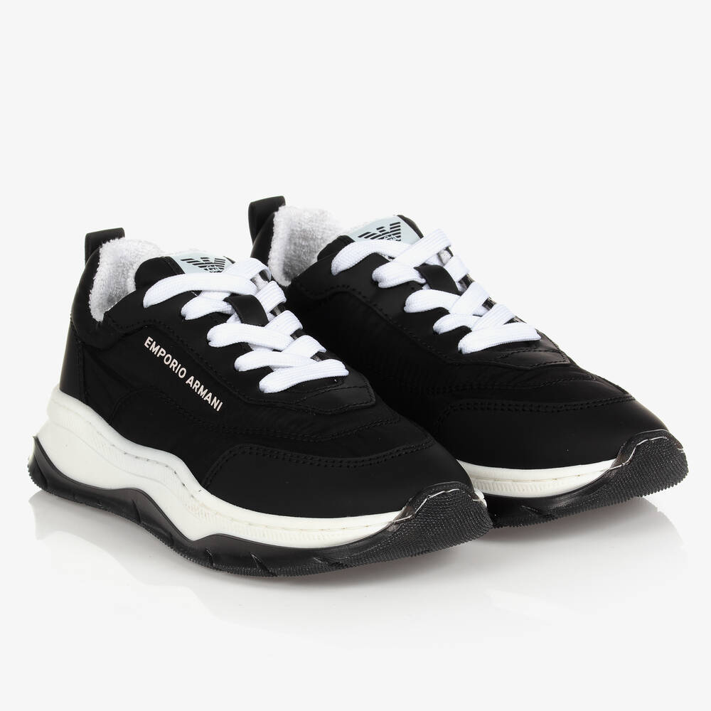 Emporio Armani - Teen Boys Black Logo Trainers | Childrensalon