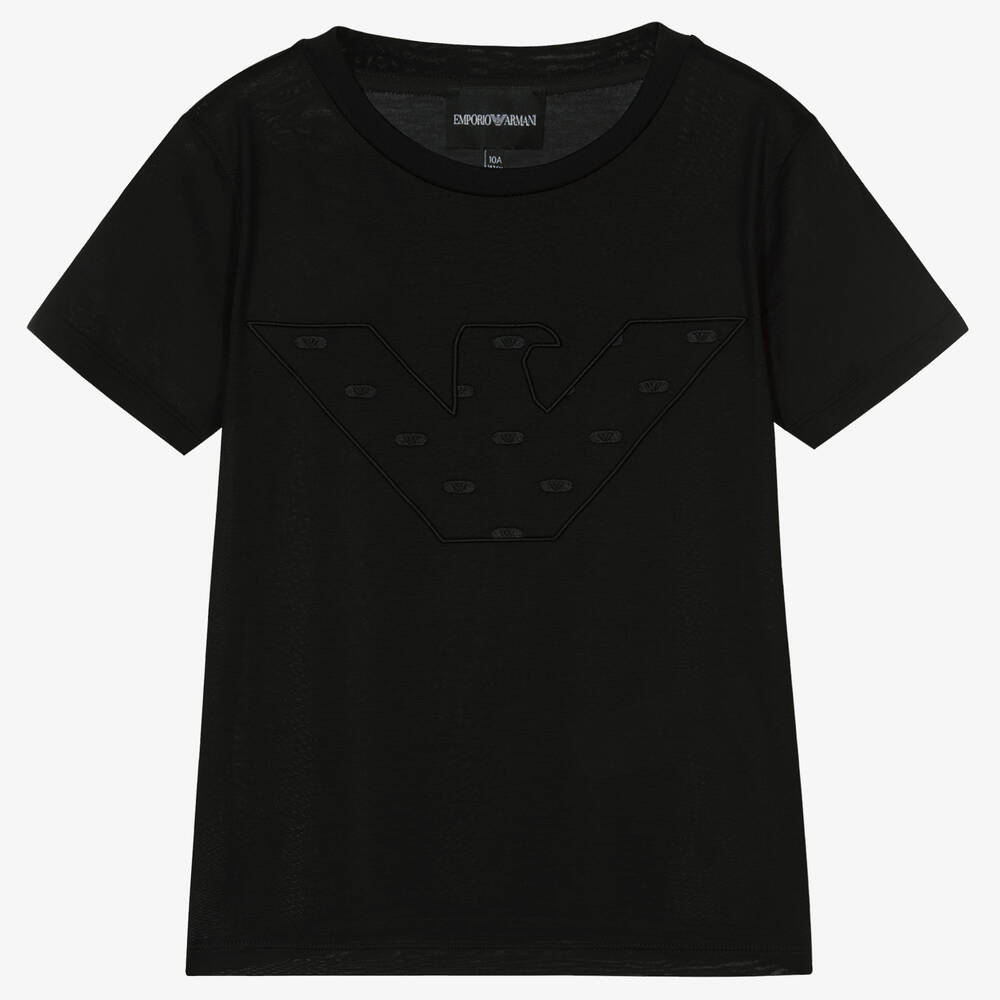 Emporio Armani - Черная футболка Eagle из лиоцелла для мальчиков-подростков | Childrensalon