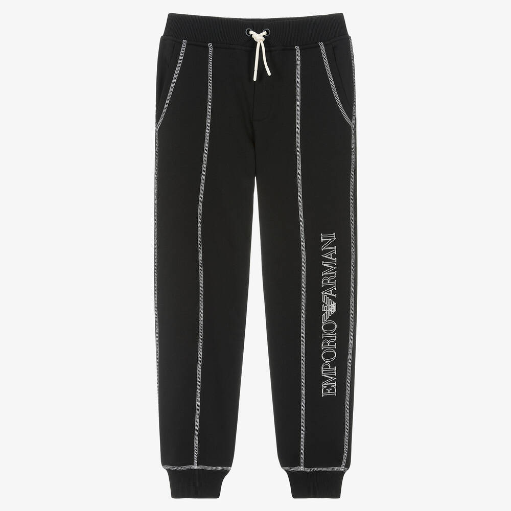 Emporio Armani-جوغرز قطن عضوي لون أسود تينز ولادي | Childrensalon Outlet