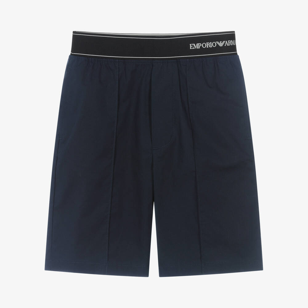 Emporio Armani - Teen Boys Blue Bermuda Logo Shorts | Childrensalon