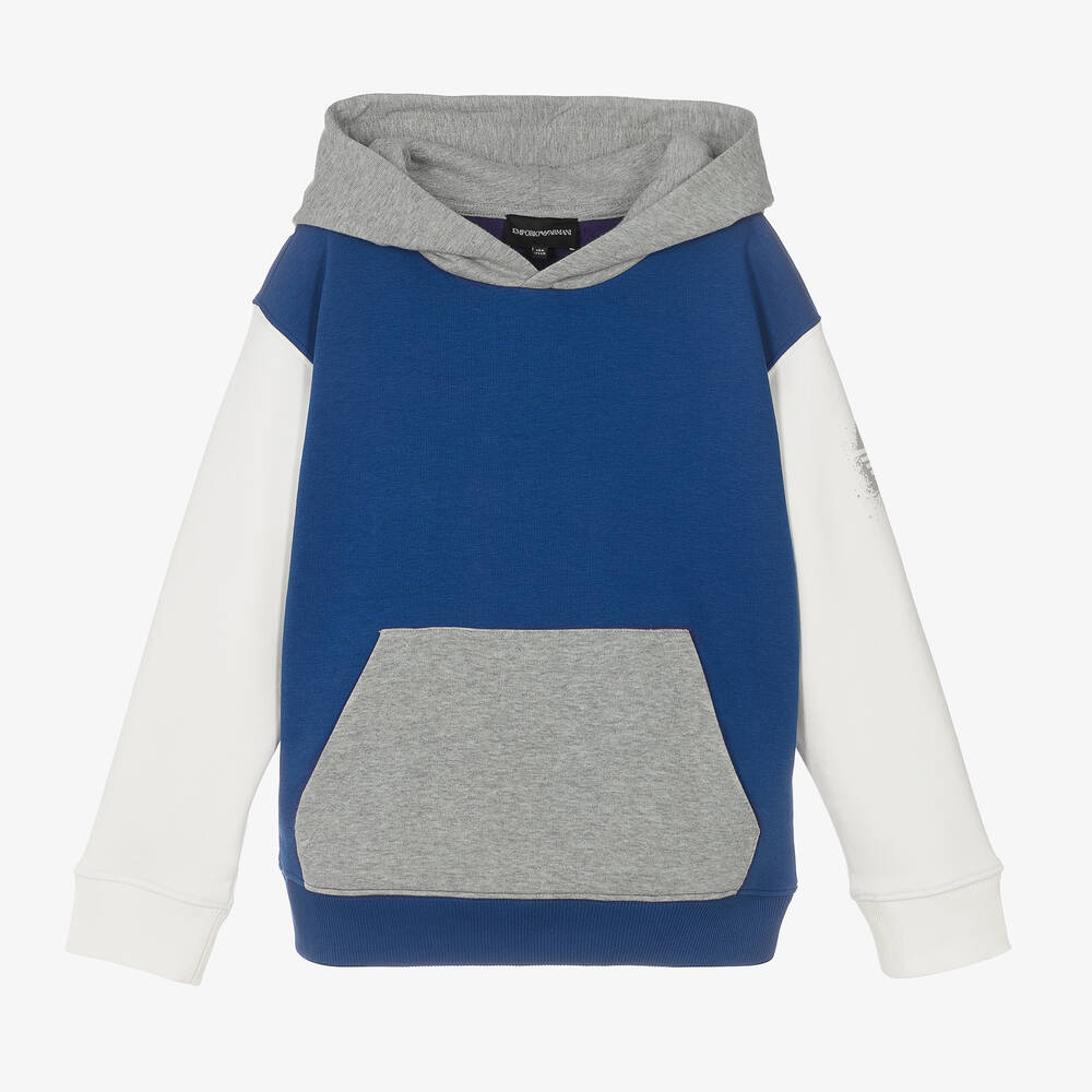 Emporio Armani Teen Boys Blue Colourblock Hoodie Childrensalon