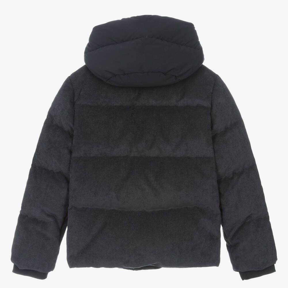 Emporio Armani-Teen Boys Blue Corduroy Down Jacket | Childrensalon Outlet