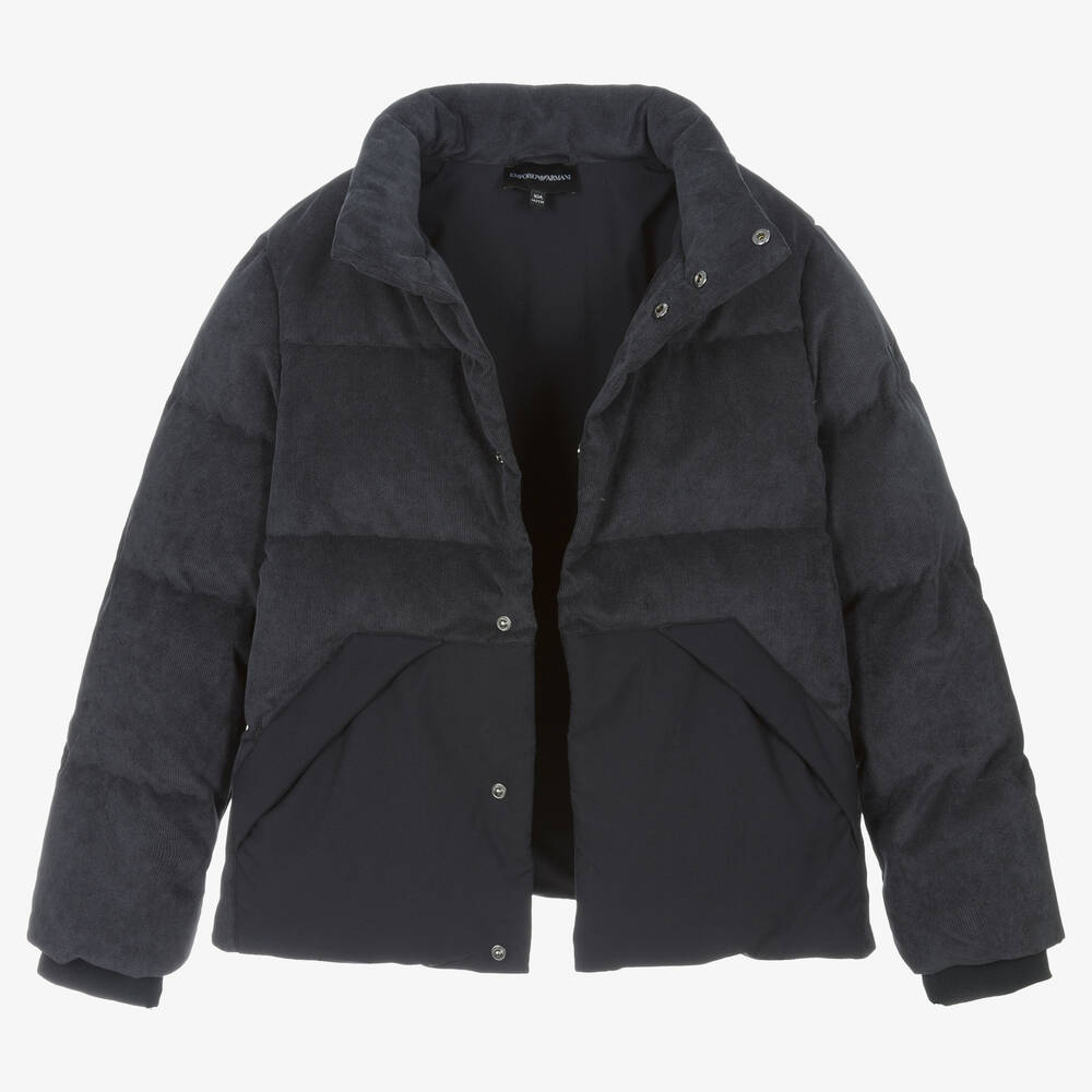 Emporio Armani-Teen Boys Blue Corduroy Down Jacket | Childrensalon Outlet