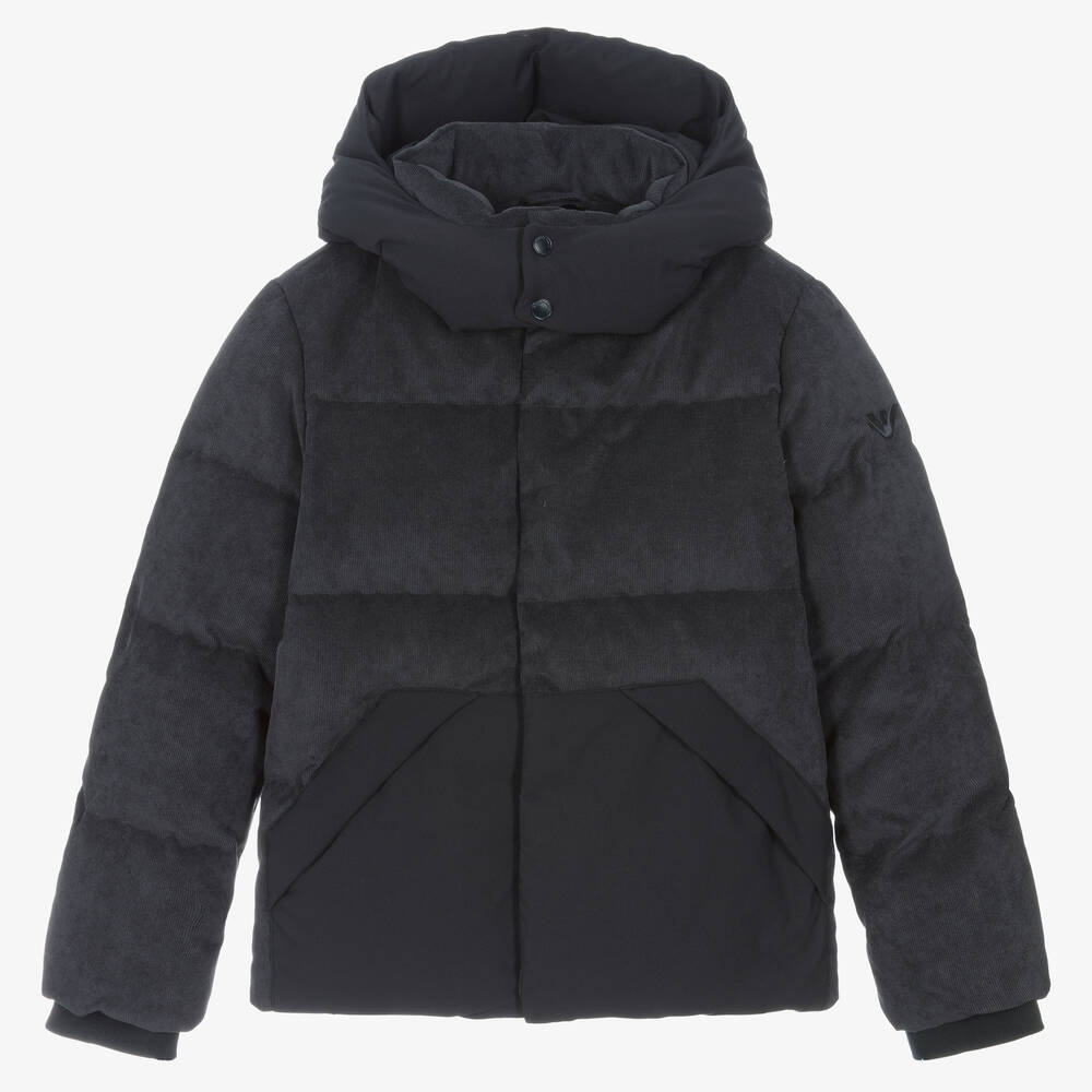 Emporio Armani - Blaue Teen Daunenjacke aus Cord | Childrensalon