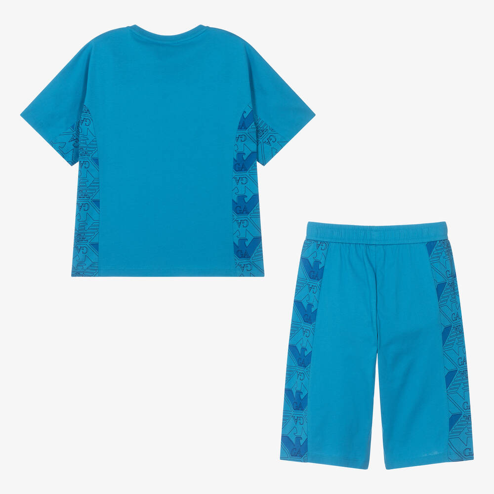 Emporio Armani-Teen Boys Blue Cotton EA Crew Shorts Set | Childrensalon Outlet