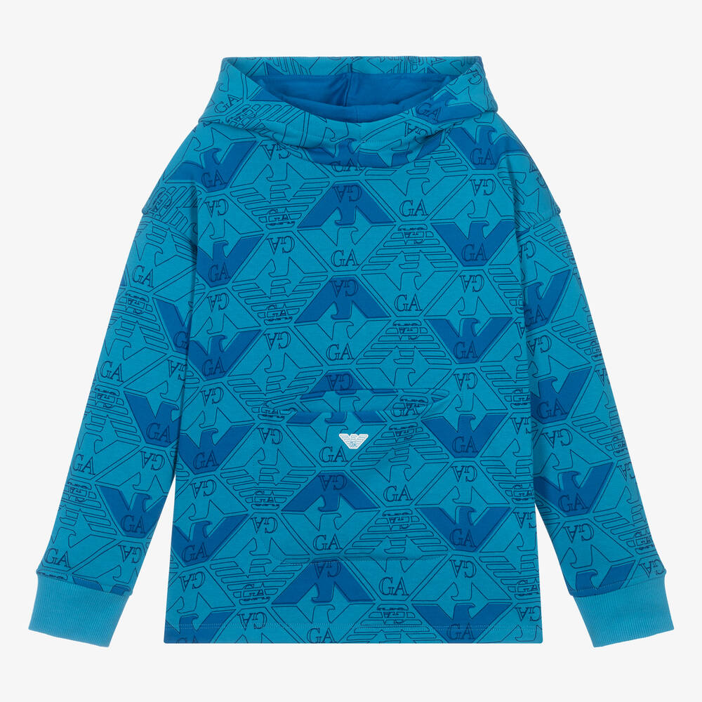 Emporio Armani-Teen Boys Blue Cotton Eagle Logo Hoodie | Childrensalon Outlet
