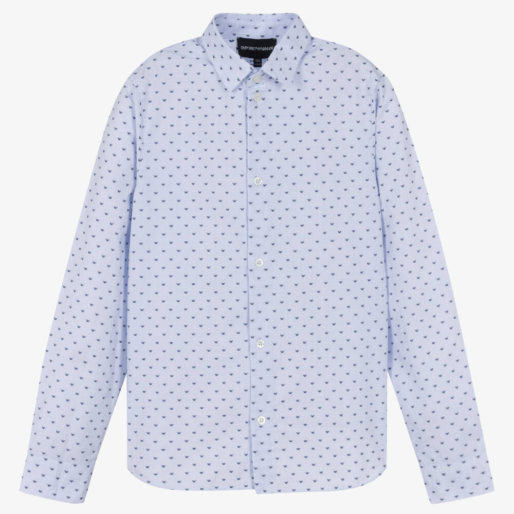 Emporio Armani - Teen Boys Blue Cotton Eagle Logo Shirt | Childrensalon