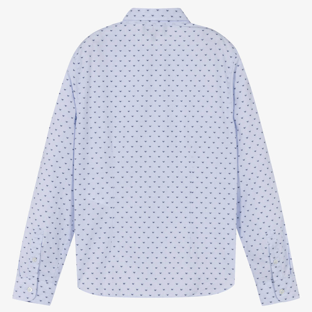 Emporio Armani-Teen Boys Blue Cotton Eagle Logo Shirt | Childrensalon Outlet
