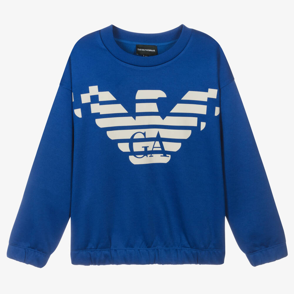 Emporio Armani - Teen Boys Blue Cotton Eagle Sweatshirt | Childrensalon