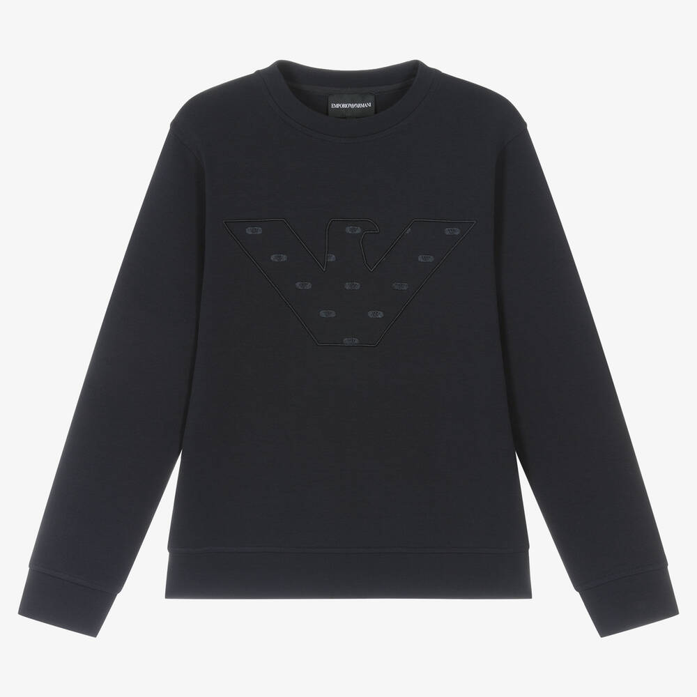Emporio Armani-Teen Boys Blue Cotton Eagle Sweatshirt | Childrensalon Outlet