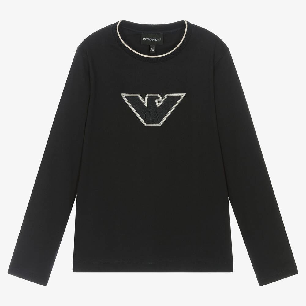 Emporio Armani - Teen Boys Blue Cotton Eagle Top | Childrensalon