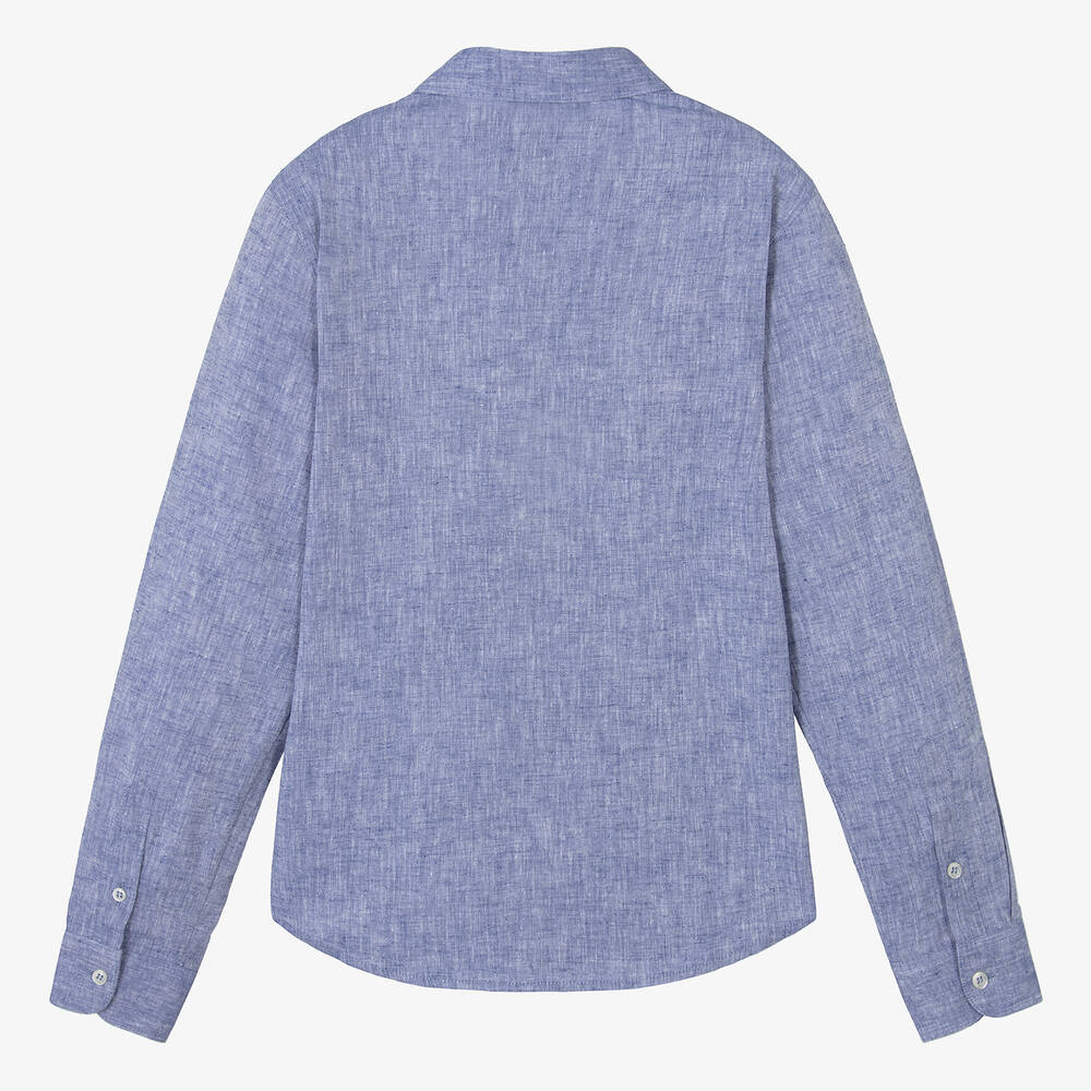 Emporio Armani-Teen Boys Blue Cotton & Linen Shirt | Childrensalon Outlet