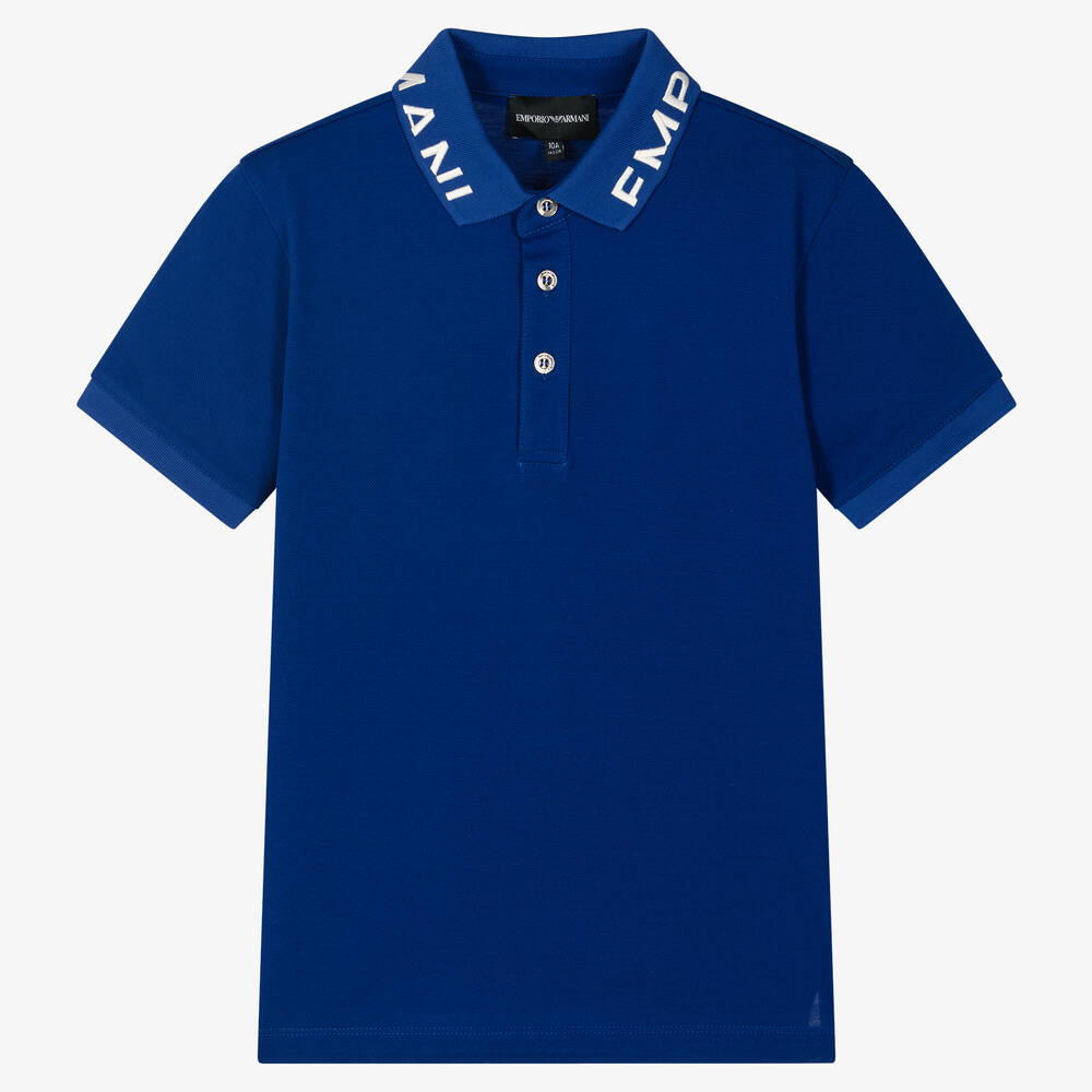 Emporio Armani - Teen Boys Blue Cotton Logo Polo Shirt | Childrensalon