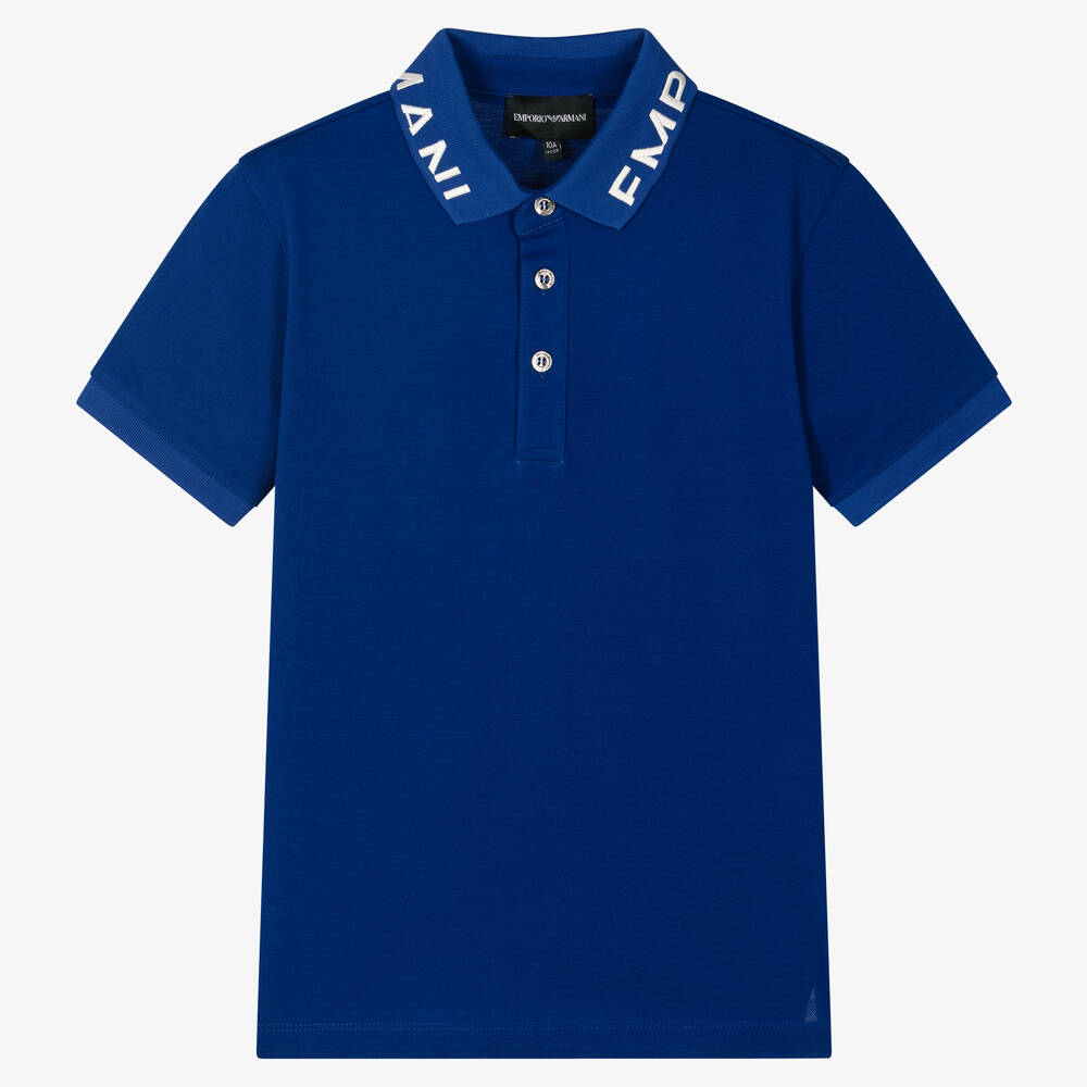 Emporio Armani - Polo bleu en coton ado garçon | Childrensalon