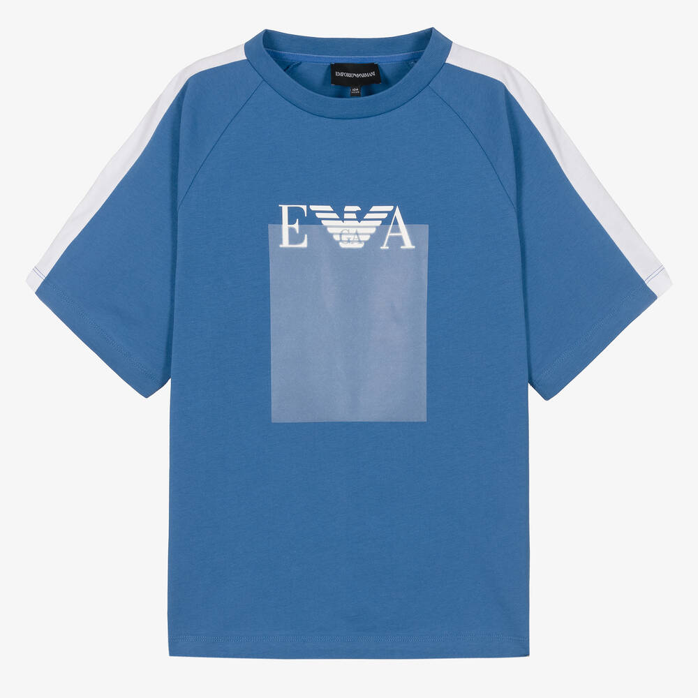 Emporio Armani - Teen Boys Blue Cotton Logo T-Shirt | Childrensalon