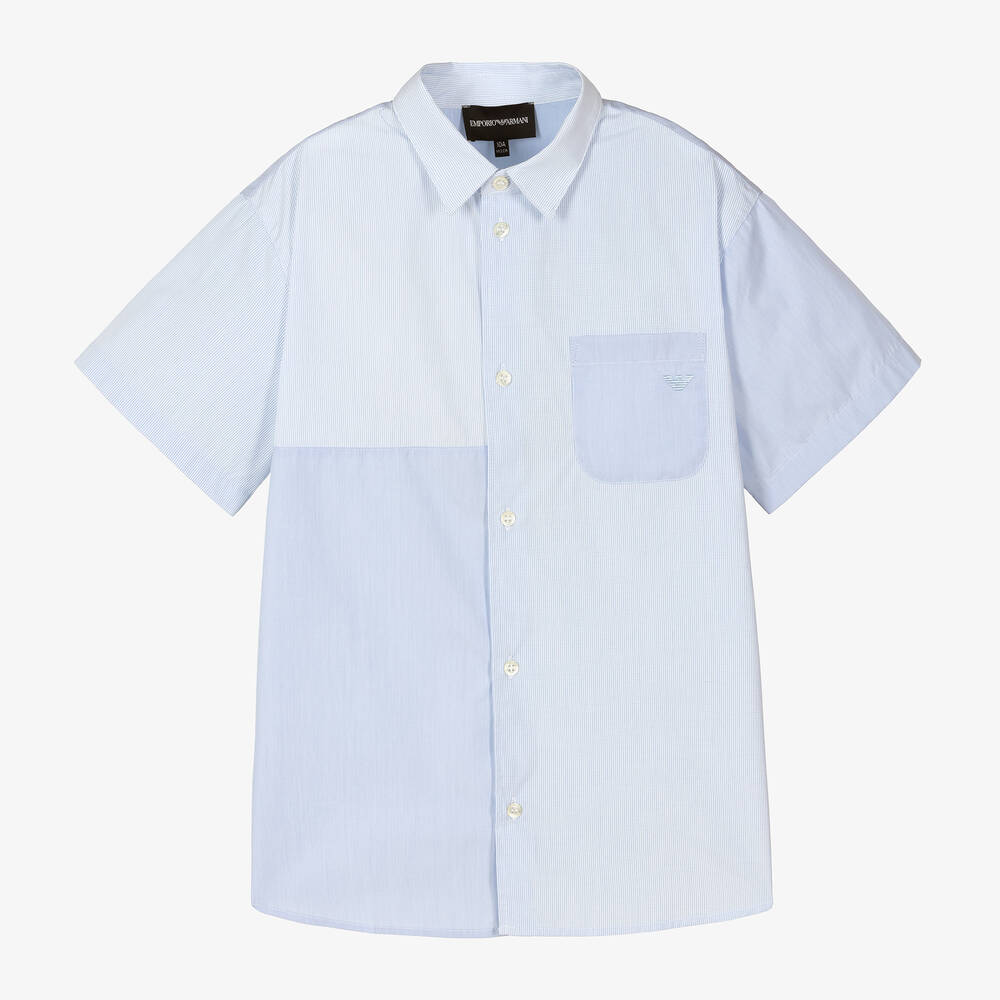 Emporio Armani - Teen Boys Blue Cotton Patchwork Shirt | Childrensalon