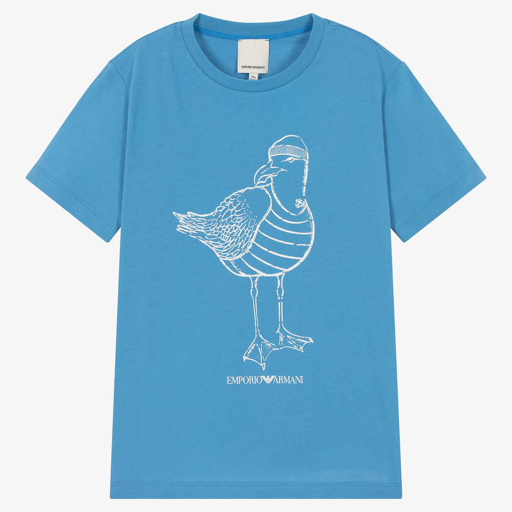 Emporio Armani - Голубая хлопковая футболка с чайкой | Childrensalon