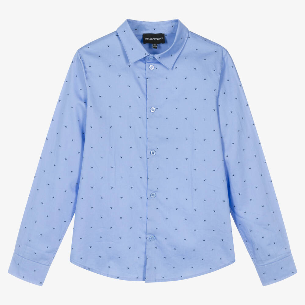 Emporio Armani - قميص تينز ولادي قطن بوبلين لون أزرق | Childrensalon