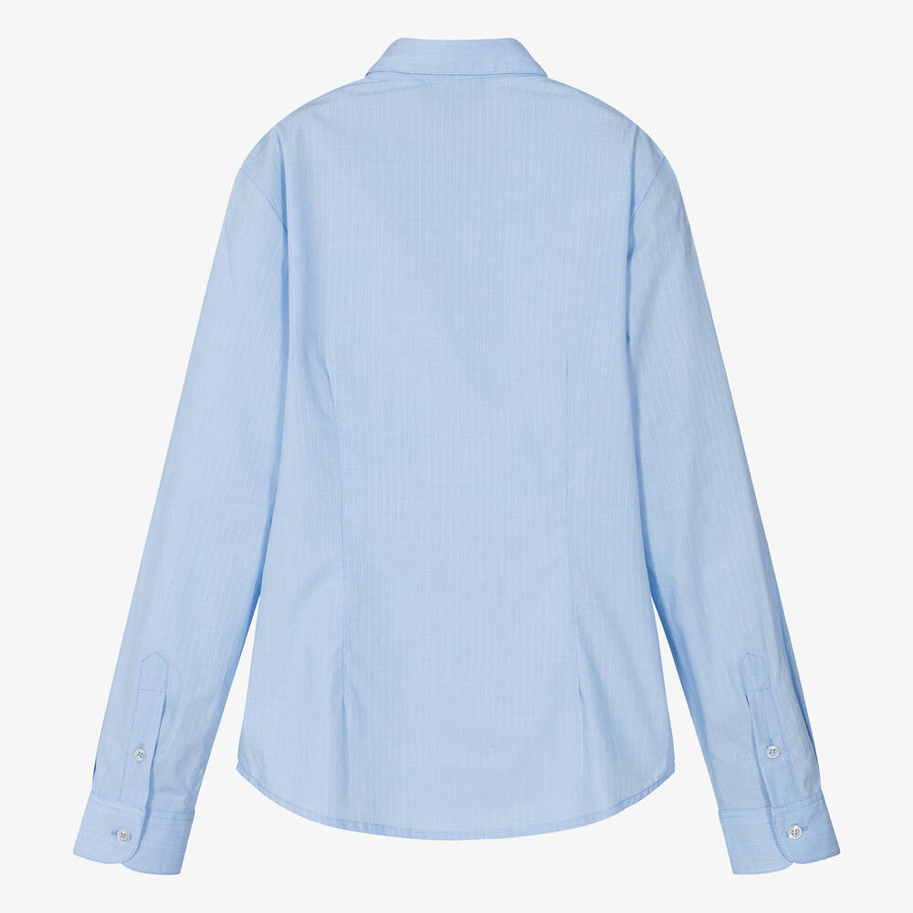 Emporio Armani-Teen Boys Blue Cotton Striped Shirt | Childrensalon Outlet