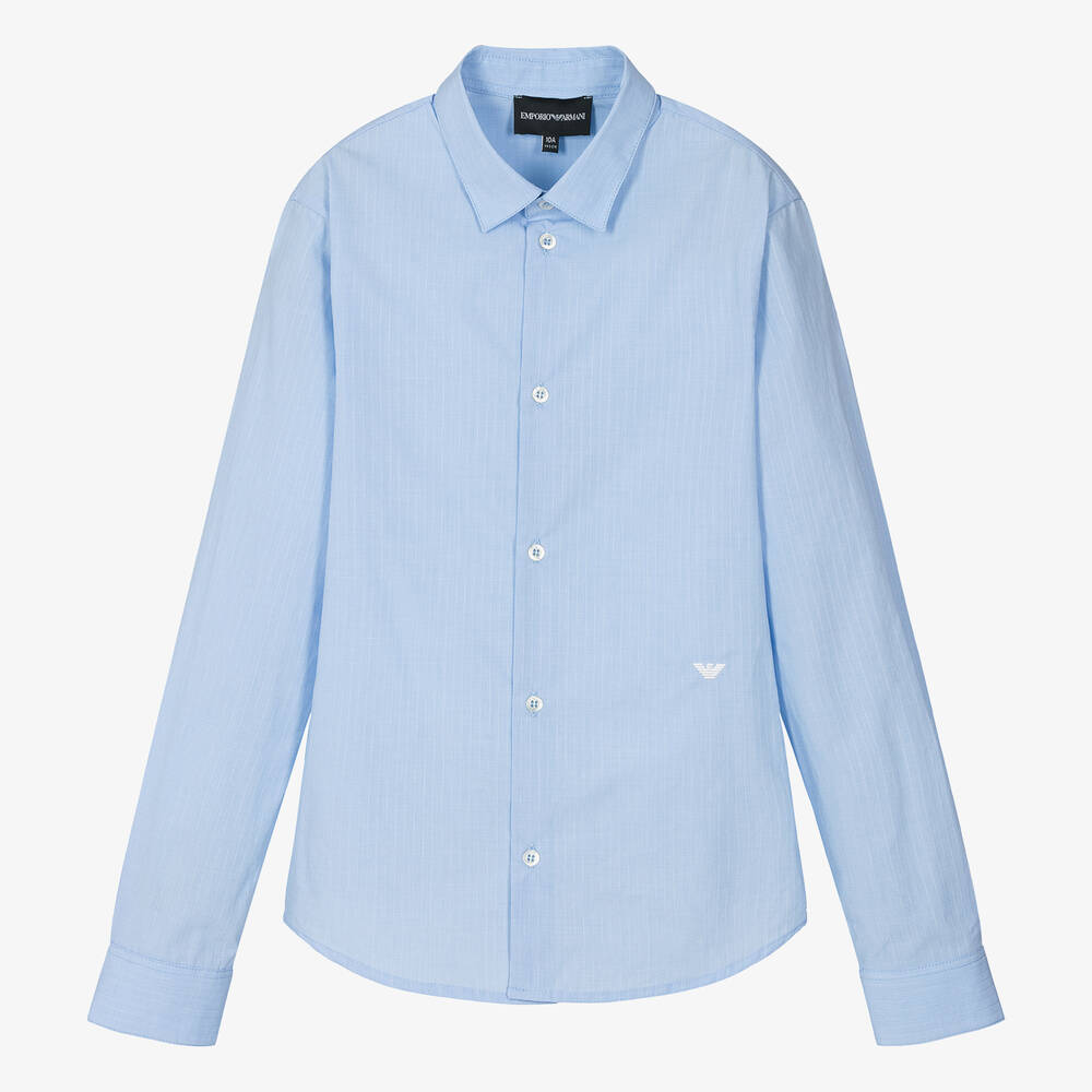 Emporio Armani-Хлопковая рубашка в голубую полоску для мальчиков-подростков | Childrensalon Outlet