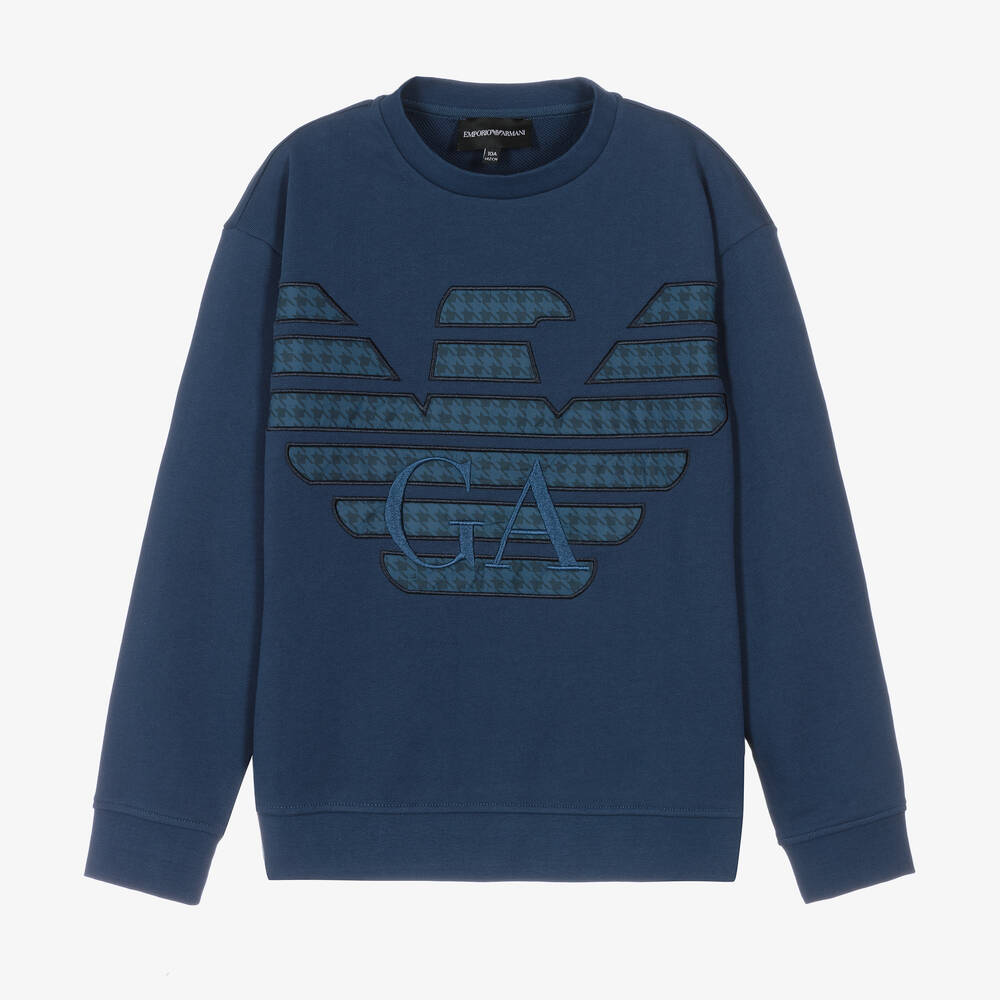 Emporio Armani - Teen Boys Blue Cotton Sweatshirt | Childrensalon