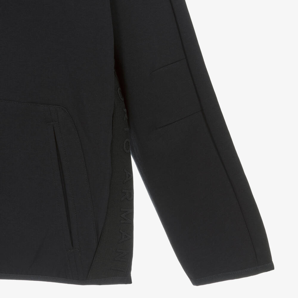 إمبوريو أرماني-توب هودي بسحّاب قطن جيرسي لون كحلي تينز ولادي | Childrensalon Outlet