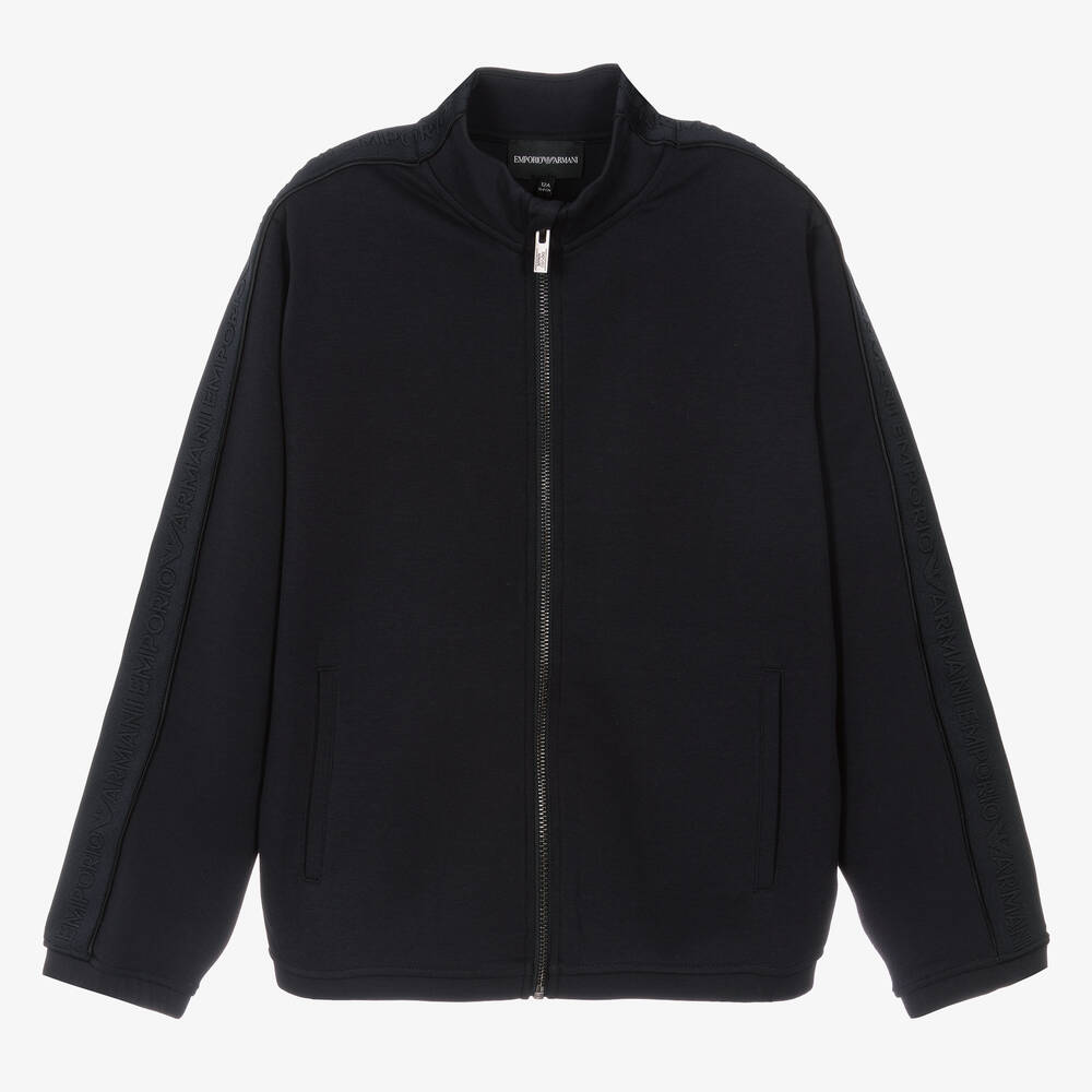 Emporio Armani-Teen Boys Blue Cotton Zip-Up Top | Childrensalon Outlet