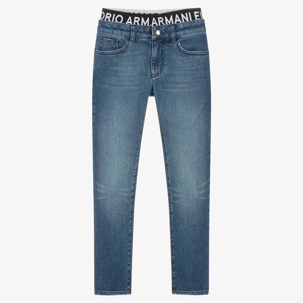Emporio Armani - Синие джинсы с логотипной лентой на поясе | Childrensalon