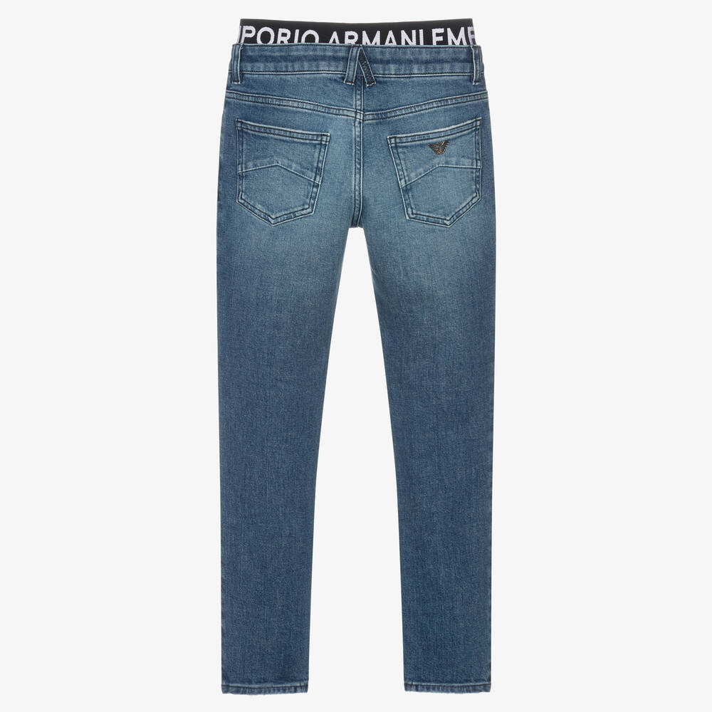 Emporio Armani Teen Boys Blue Denim Logo Waist Insert Jeans