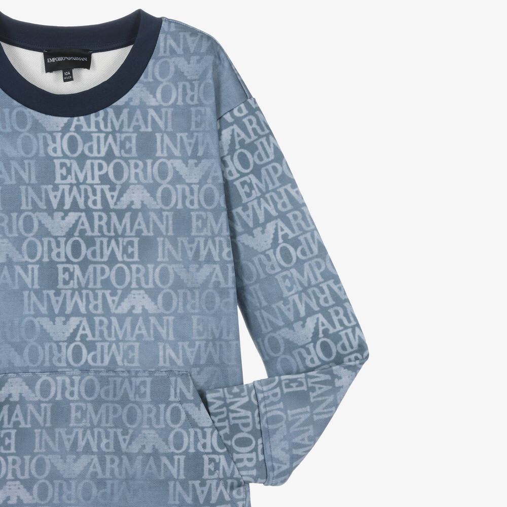 Emporio Armani-سويتشيرت إطلالة دنيم لون أزرق تينز ولادي | Childrensalon Outlet