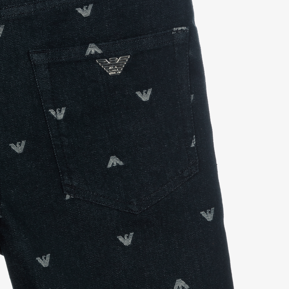 Emporio Armani-شورت تينز ولادي قطن دنيم لون أزرق داكن | Childrensalon Outlet
