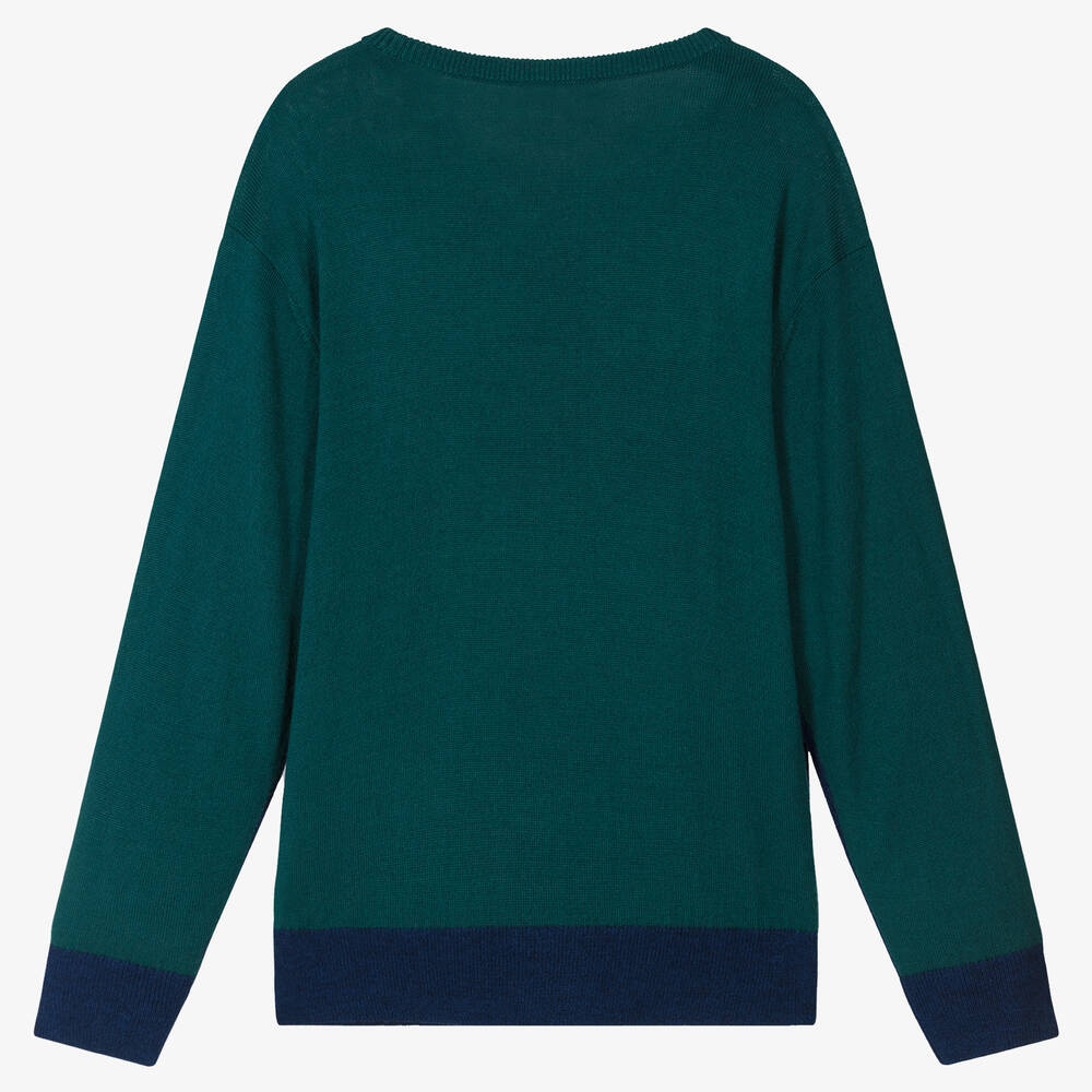 Emporio Armani-Teen Boys Blue & Green Wool Sweater | Childrensalon Outlet