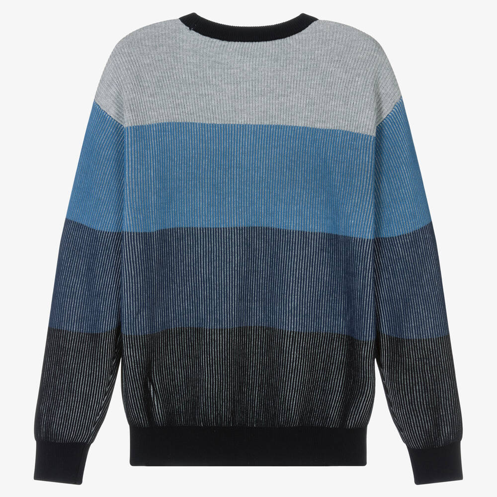 Emporio Armani-Teen Boys Blue & Grey Stripe Cotton Jumper | Childrensalon Outlet