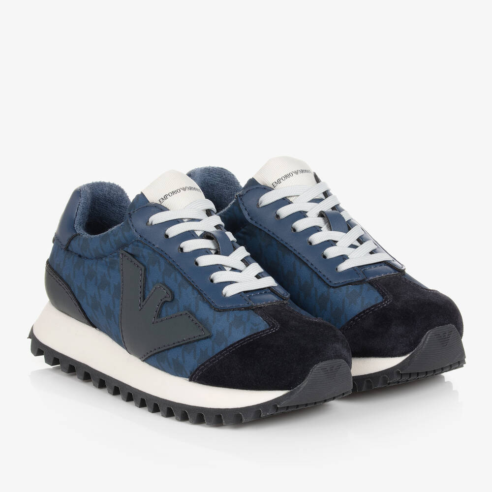 Emporio Armani - Blaue Adler- & Hahnentritt-Sneakers | Childrensalon