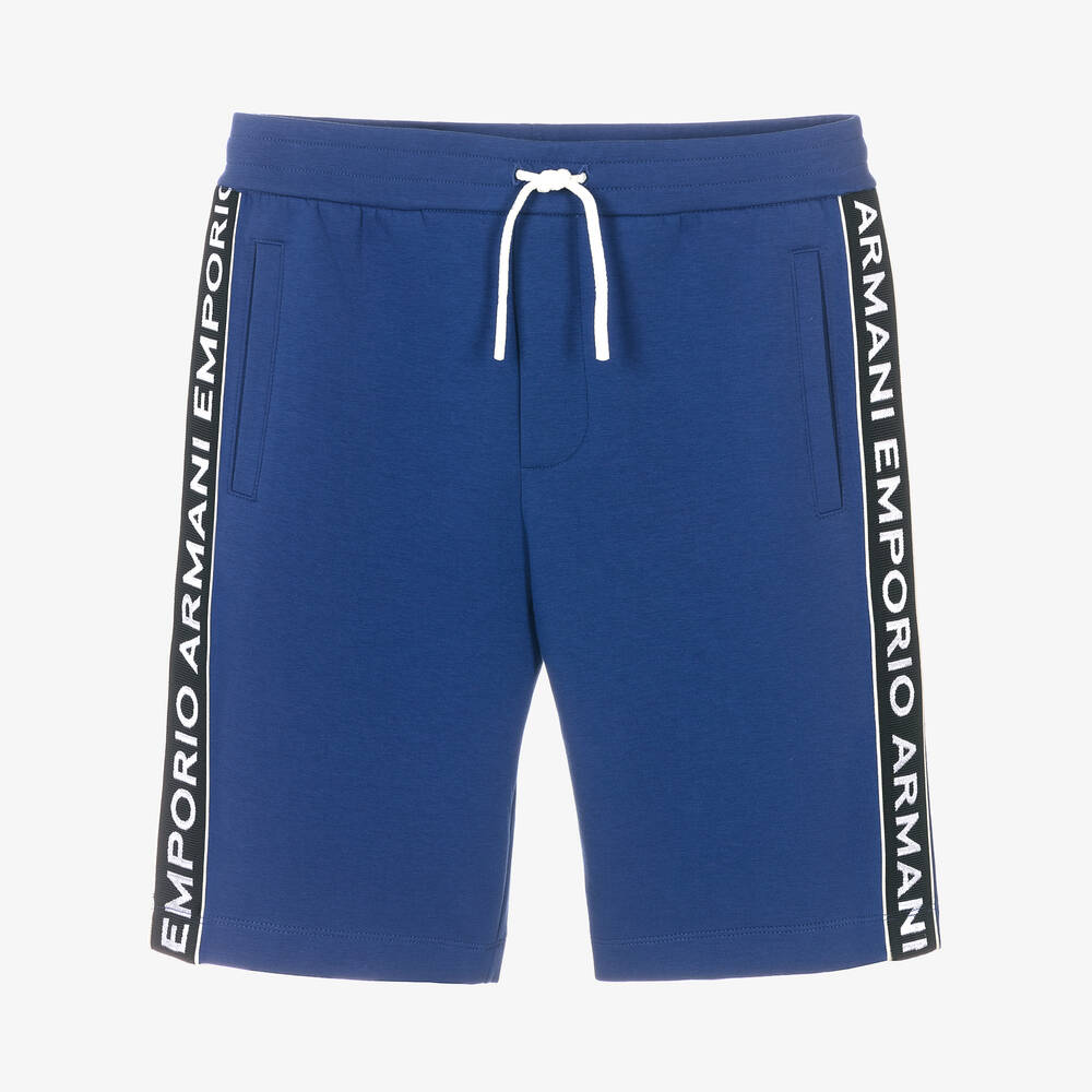 Emporio Armani - Teen Boys Blue Jersey Logo Shorts | Childrensalon
