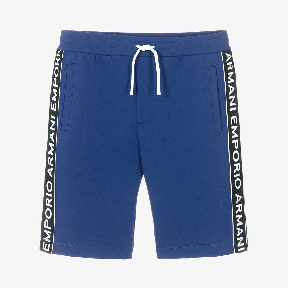 Emporio Armani-Teen Boys Blue Jersey Logo Shorts | Childrensalon Outlet