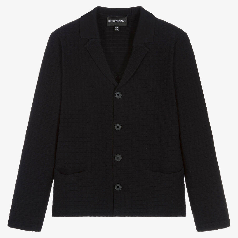 Emporio Armani - Blazer bleu en maille ado garçon | Childrensalon