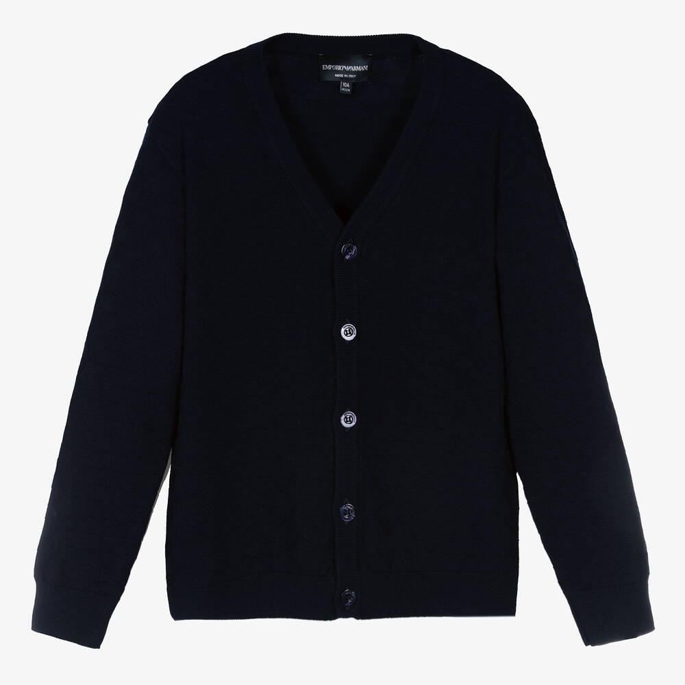 Emporio Armani - Cardigan bleu en maille ado garçon | Childrensalon