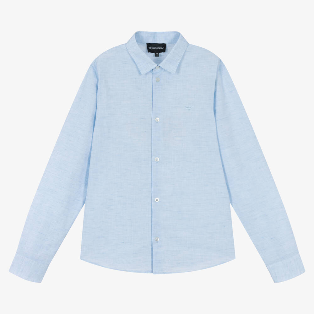 Emporio Armani - Teen Boys Blue Logo Linen Shirt | Childrensalon