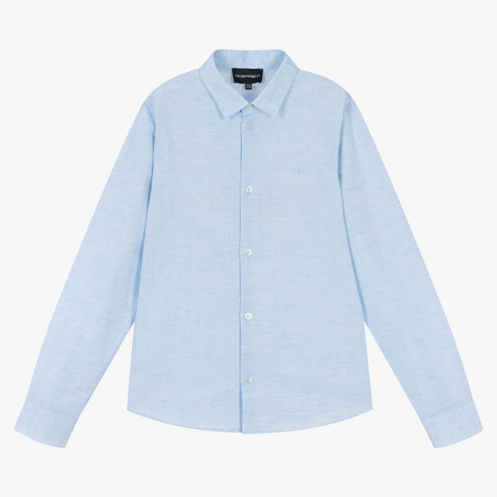 Emporio Armani - Chemise bleue en lin ado garçon | Childrensalon