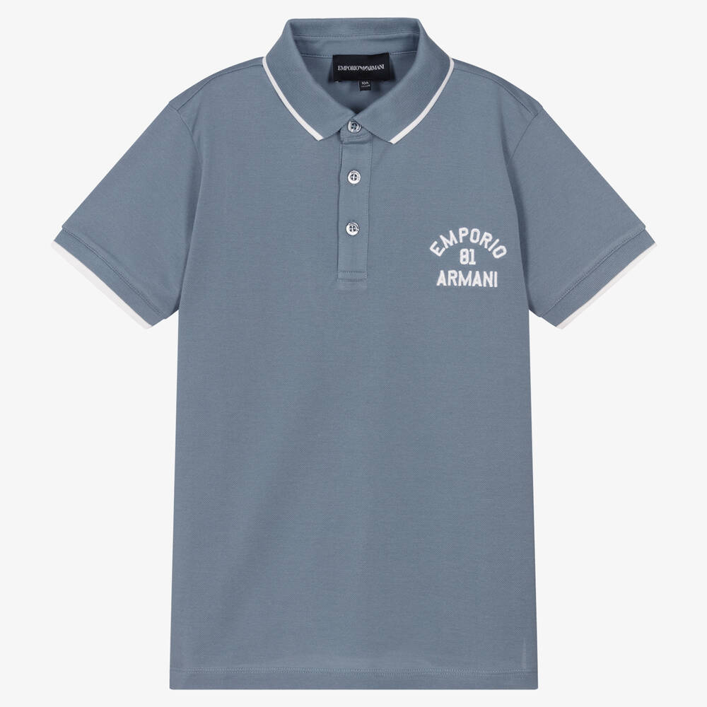 Emporio Armani - Teen Boys Blue Logo Polo Shirt | Childrensalon