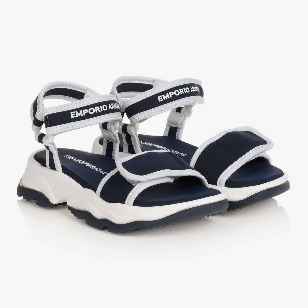 Emporio Armani - Sandales bleues à scratch ado | Childrensalon