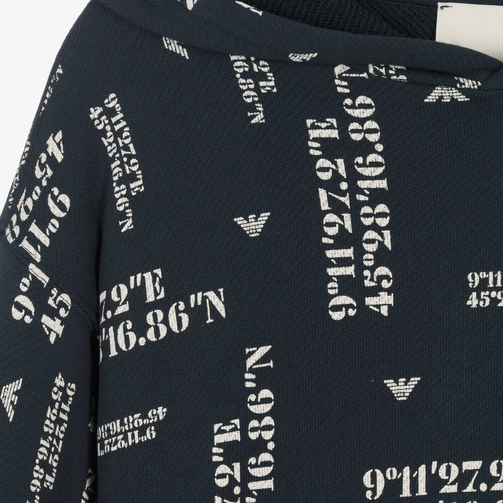 إمبوريو أرماني-توب هودي تينز ولادي قطن جيرسي عضوي لون كحلي | Childrensalon Outlet