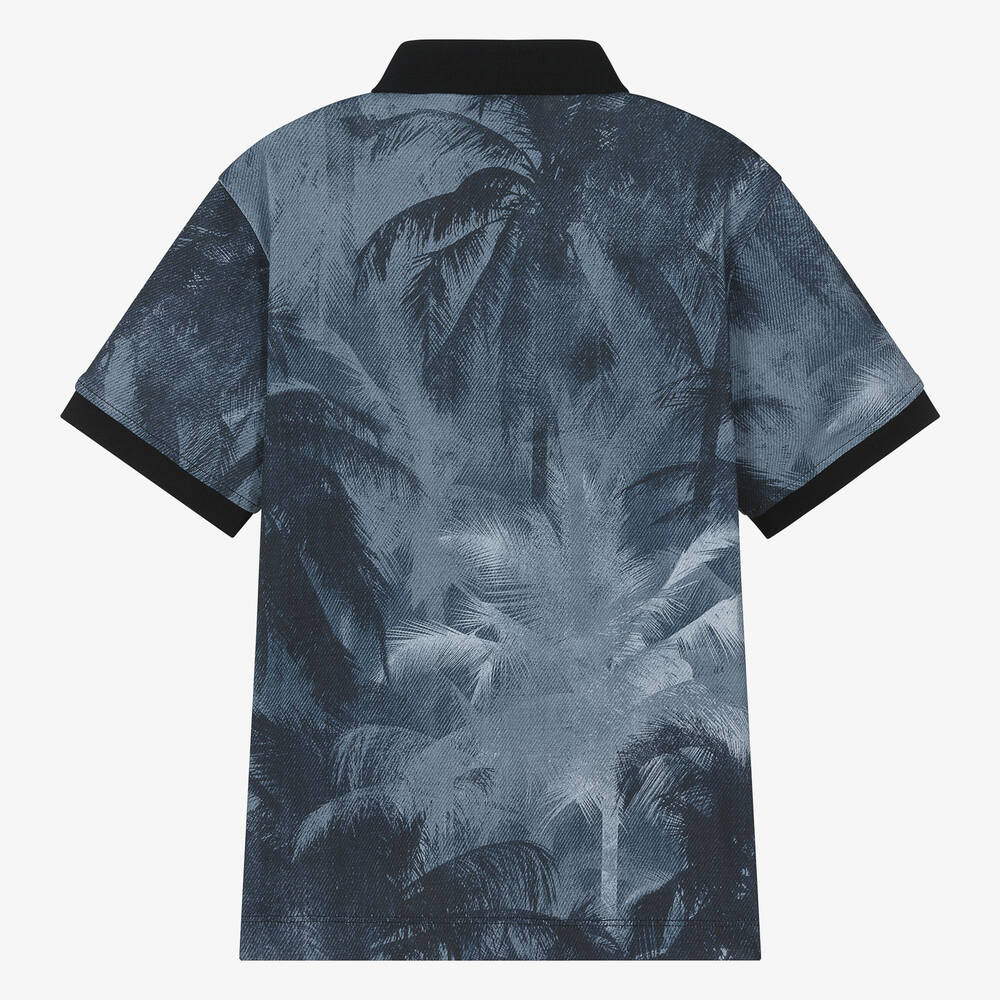 Emporio Armani-Teen Boys Blue Palm Print Polo Shirt | Childrensalon Outlet